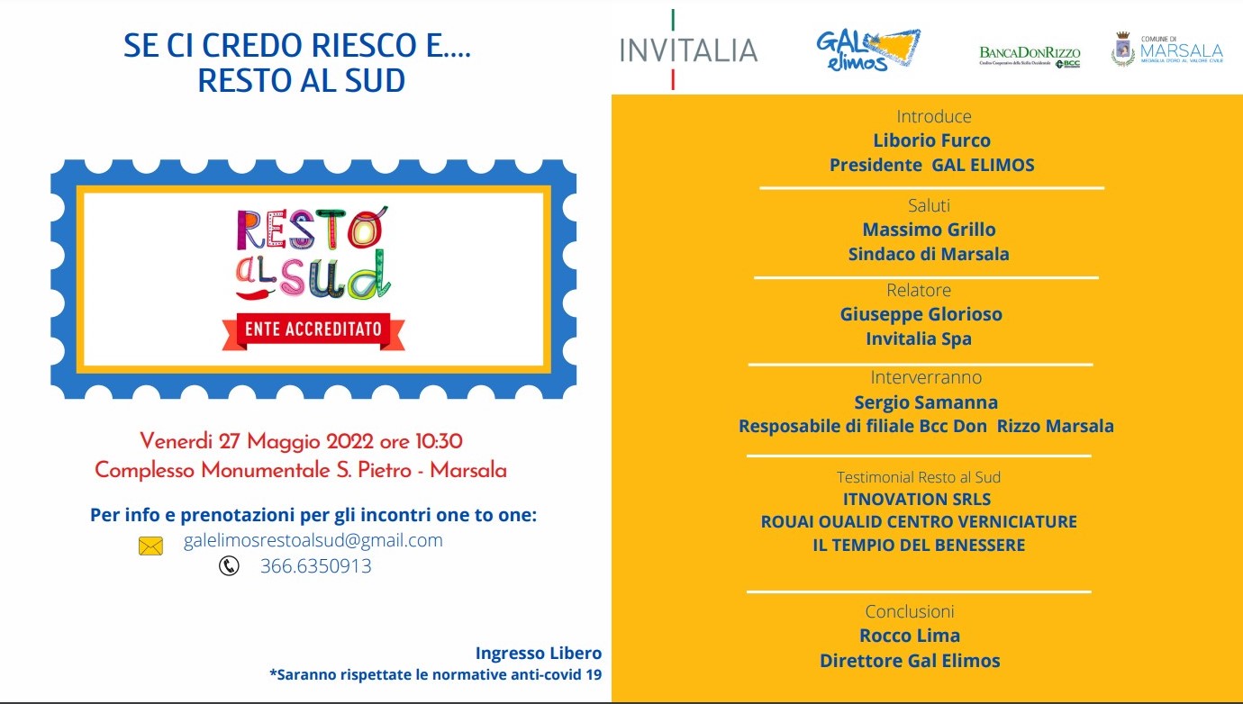 “Resto al Sud”, incontro a Marsala organizzato dal GAL Elimos